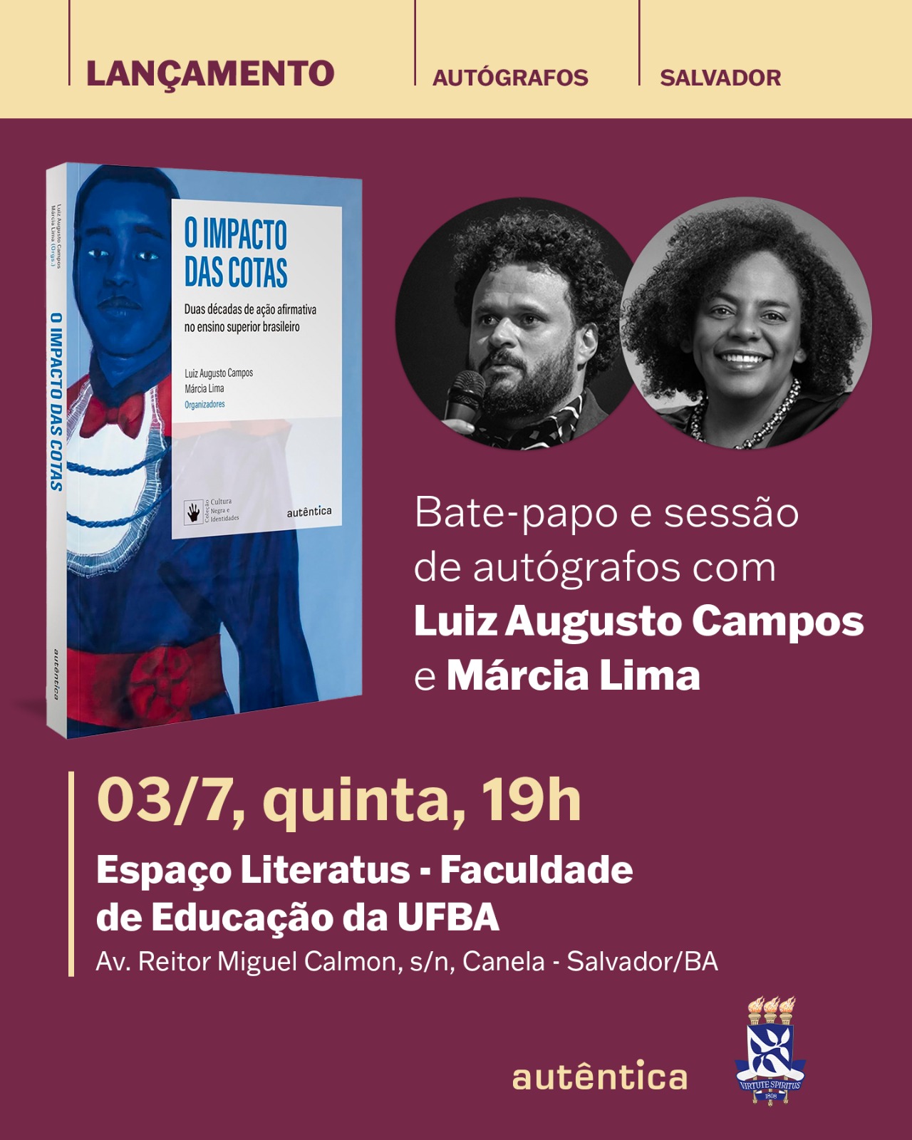 Luiz Augusto Campos e Márcia Lima lançam livro sobre 20 anos das cotas no Brasil